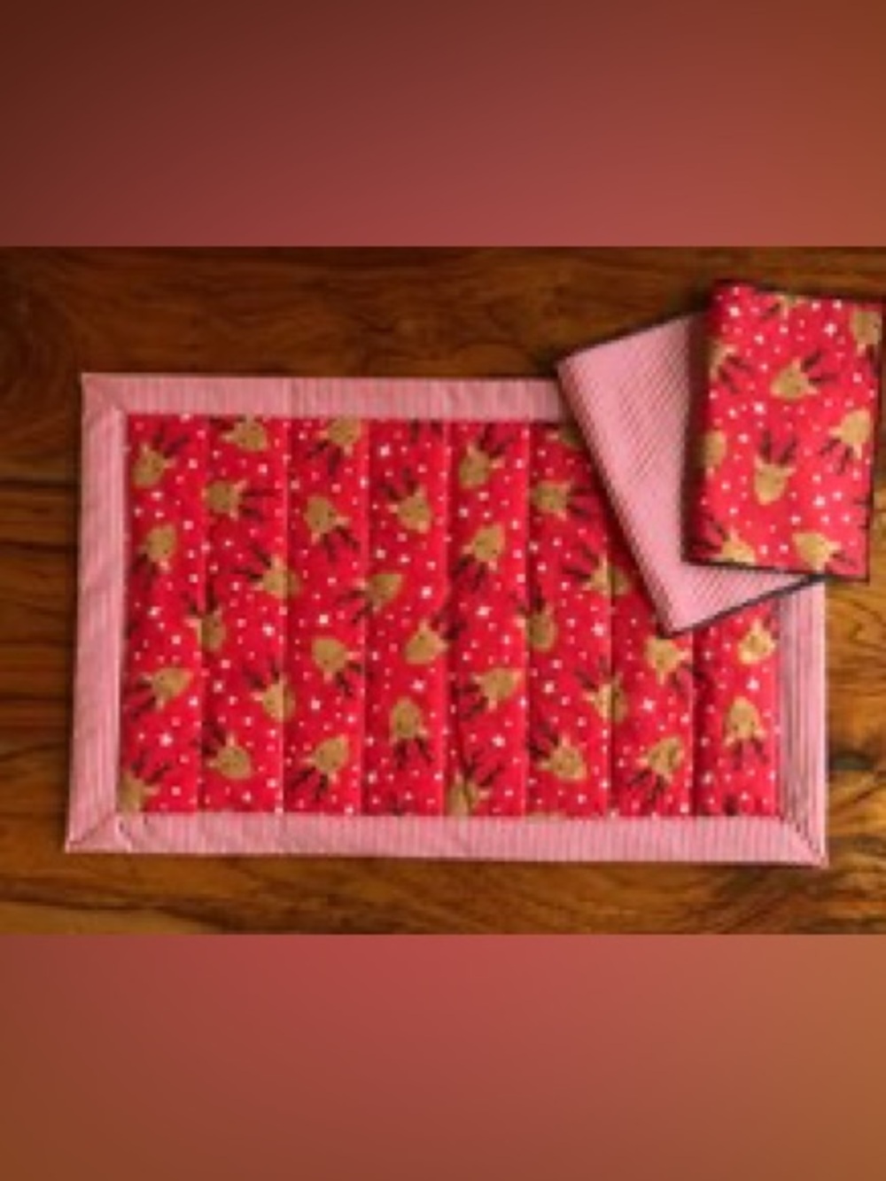 Pink & Red Floral Quilted Placemat Set